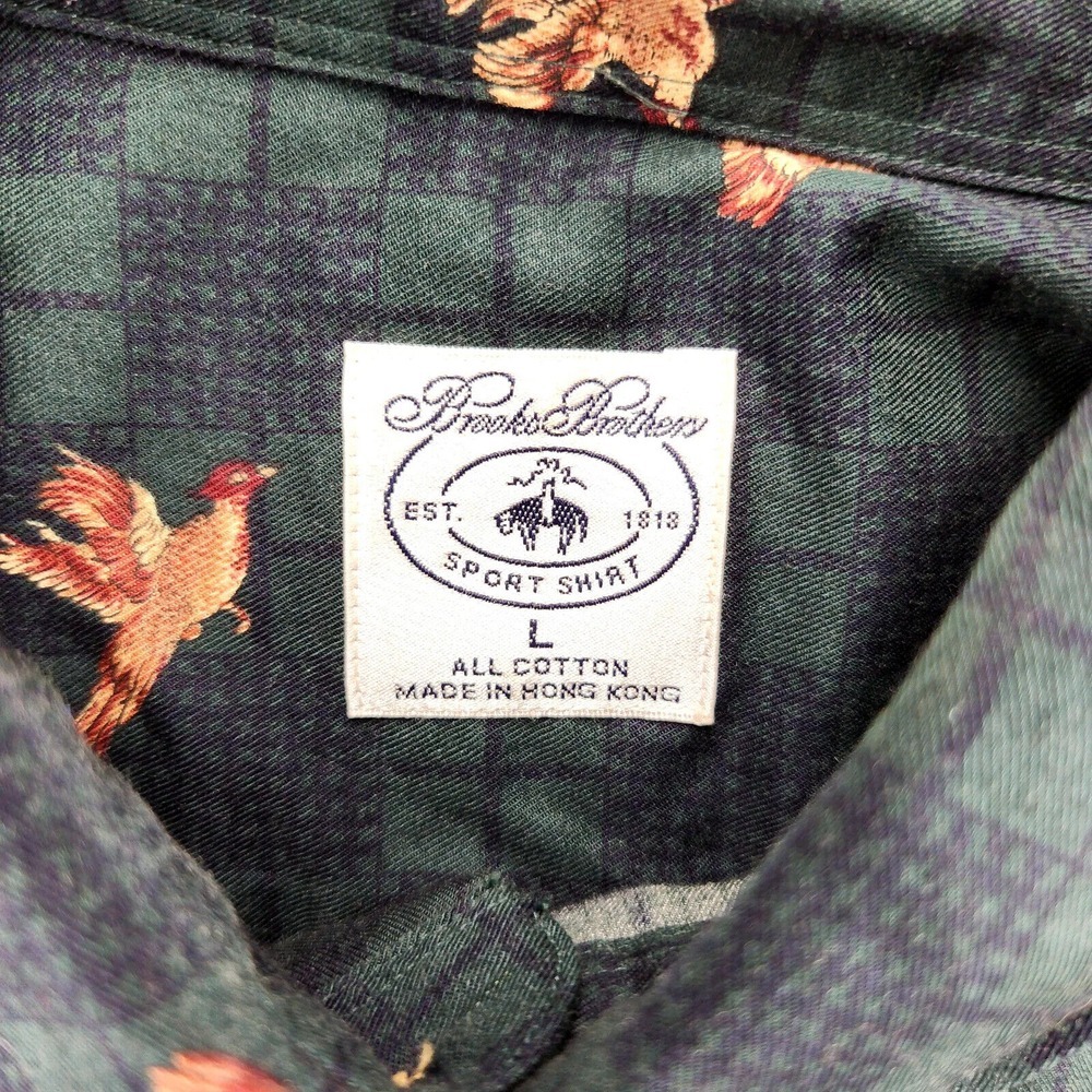 Brooks Brothers Shirt Mens Large Green Animal Print Vintage Sport Shirt‎ - Picture 5 of 8
